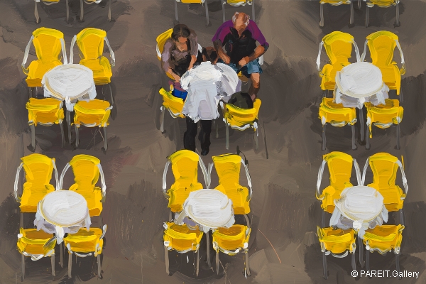 DE VLIEGHER Jan - Yellow Chairs, people, 2020.8